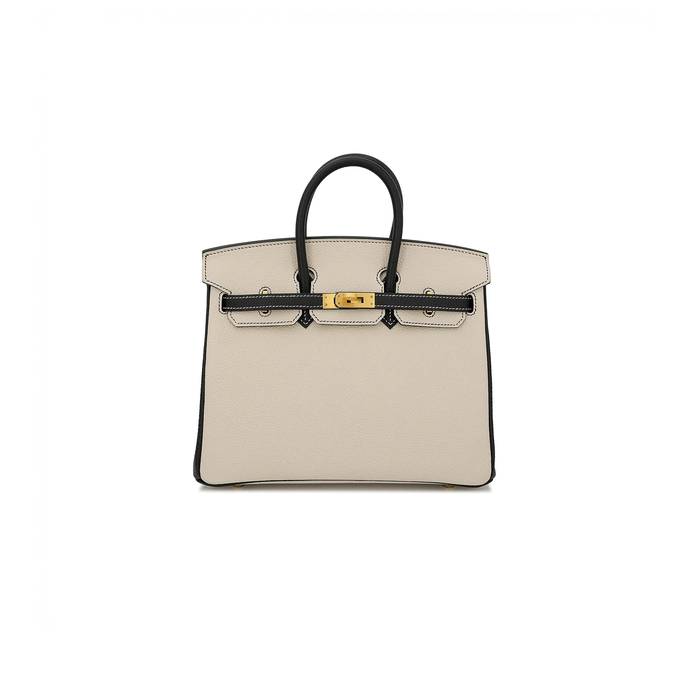 HERMES BIRKIN 30 EPSOM SELLIER MILKSHAKE WHITE AND BLACK SILVER BUCKLE H028368CK5Z (30*23*15cm)